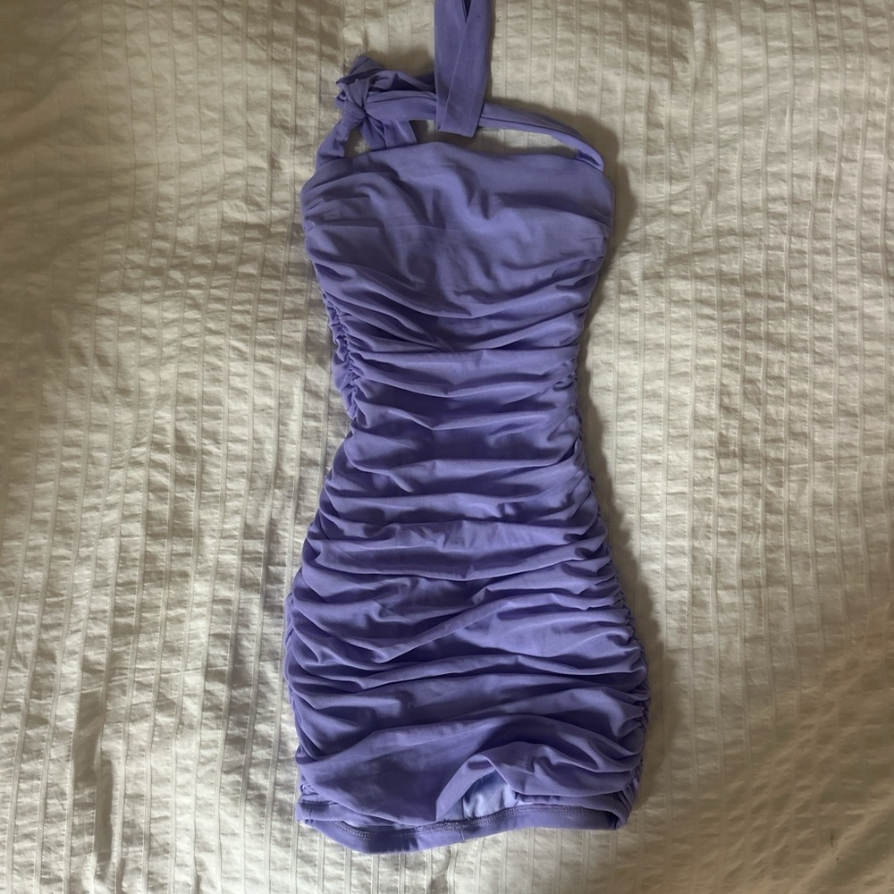 Lucy in the Sky Lavender Ruched Halter Mini Dress